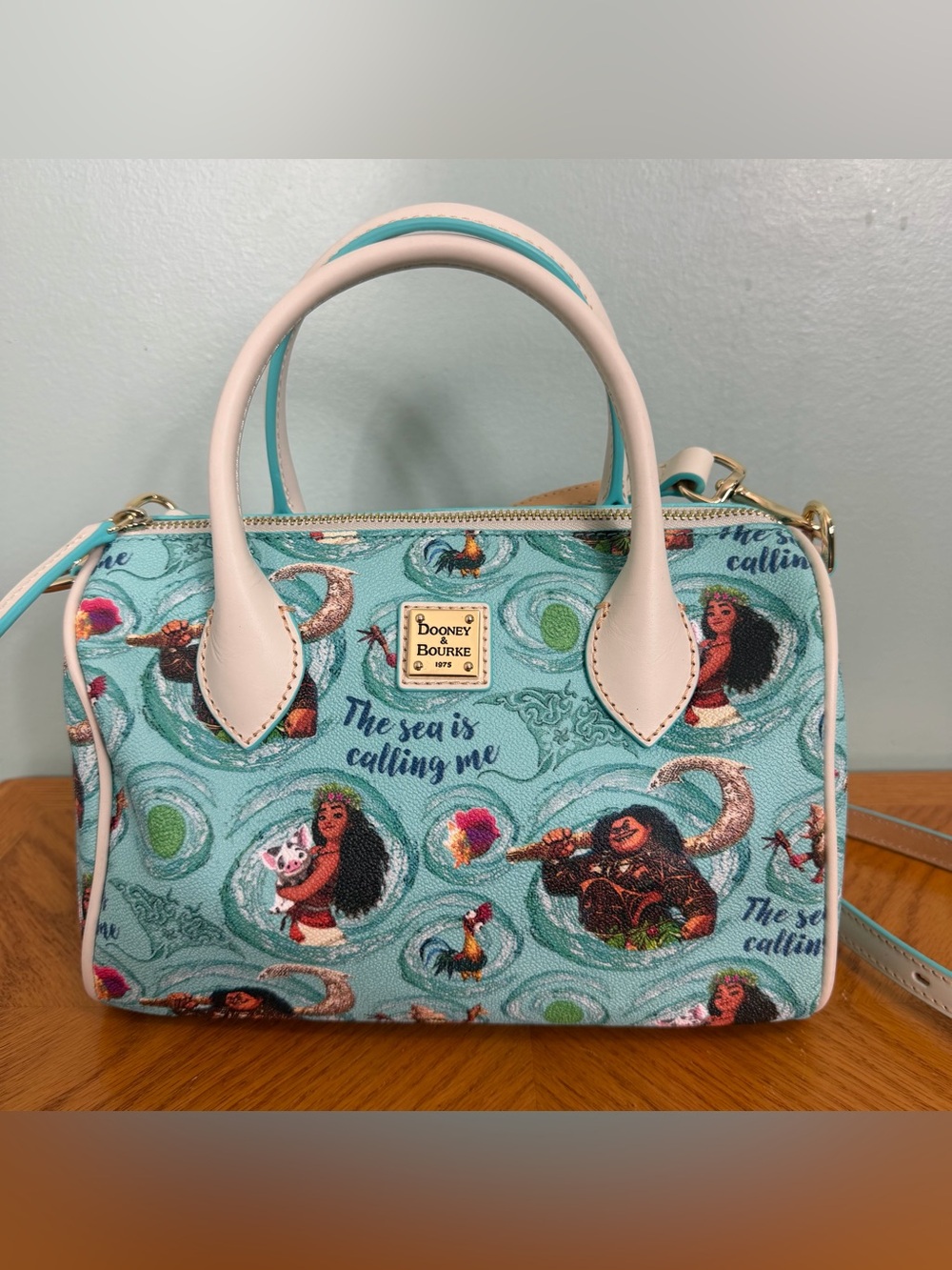 Dooney And Bourke Bag Moana Satchel Disney Crossbody Bag Blue Print Multi Medium